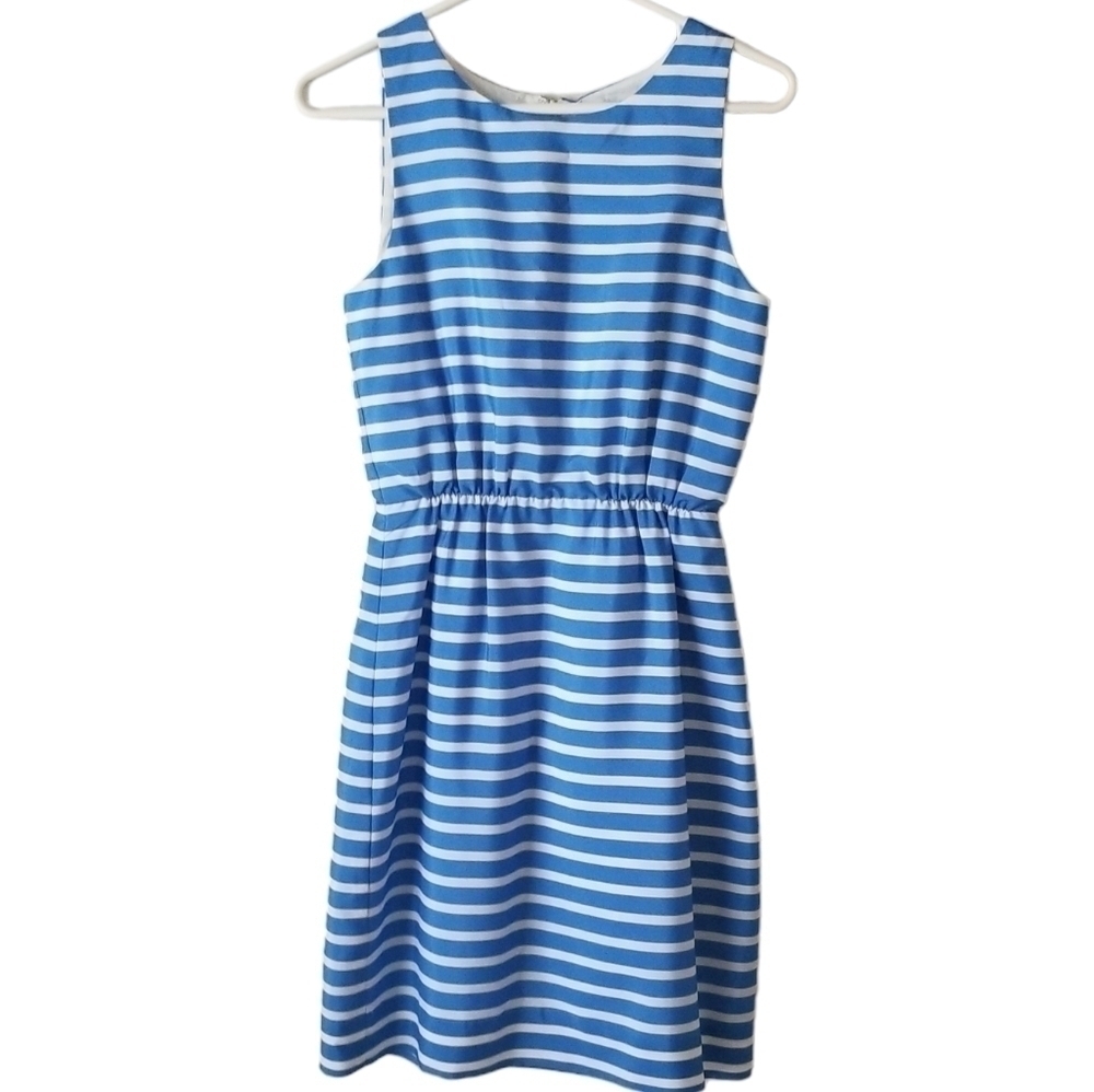 J Crew Blue/White Striped Sleeveless Satin Dress Size 0